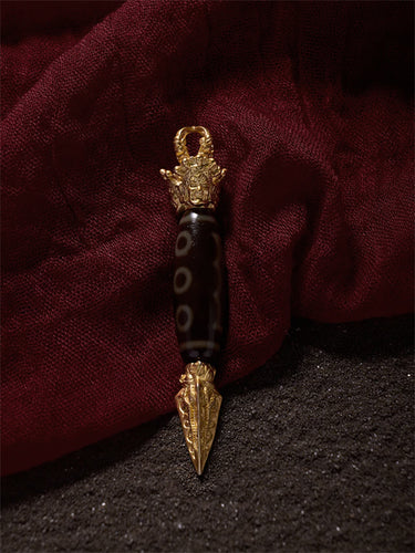 Five-Eye Dzi Bead Pendant– Wealth Energy Pendant with Gold-plated Accents