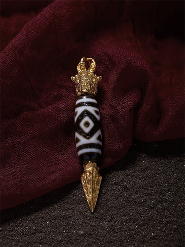 Courage Dzi Bead Pendant with Gold-Plated Design – Empowerment & Strength