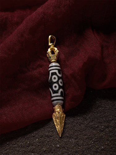 Seven-Eye Dzi Bead Pendant – Blessing & Protection Pendant with Gold-plated Accents