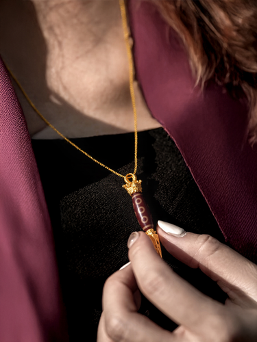Five-Eye Dzi Bead Pendant– Wealth Energy Pendant with Gold-plated Accents