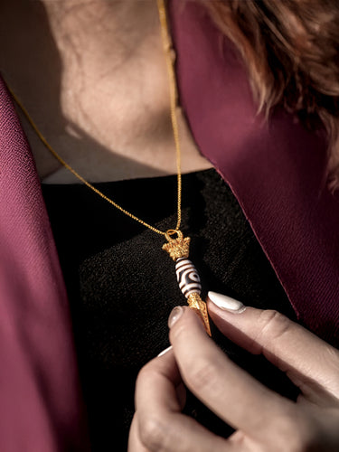 Two-Eye Dzi Bead Pendant – Spiritual Healing Energy with Gold-plated Accents