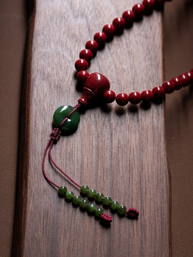 Cinnabar 108 Mala Beads Necklace & Bracelet — Cinnabar & Jade, Healing Energy, Spiritual Connection