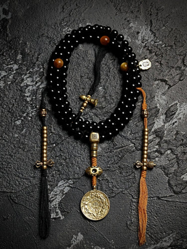 Sacred Protection Mala- Black Agate, Protective Energy, Sacred Design