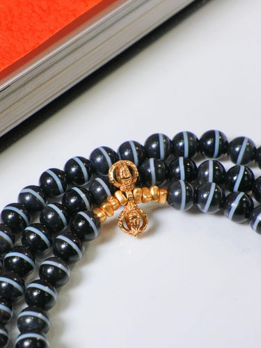 Totem Pattern Dzi Bead Necklace & Bracelet Set - Blessing Energy