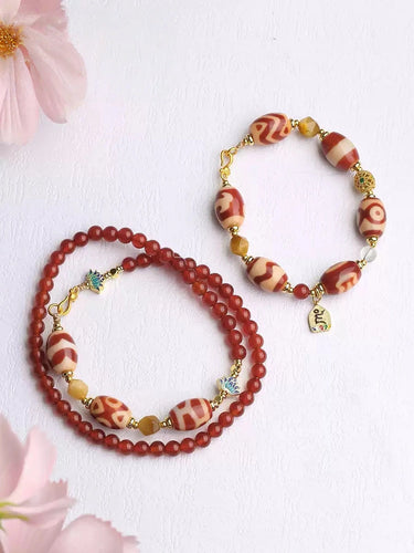 Totem Guard Necklace — Protection,  Dzi Beads, Gold Detailing