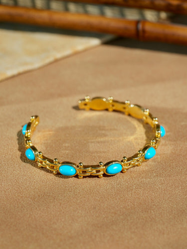 Wealth Energy Turquoise Bangle | Gold-Plated Design with Synthetic Turquoise