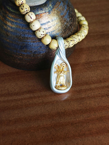 Gilded Deity Blessing Pendant - Sterling Silver with Gilded Details