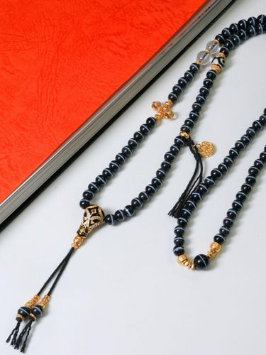 Totem Pattern Dzi Bead Necklace & Bracelet Set - Blessing Energy