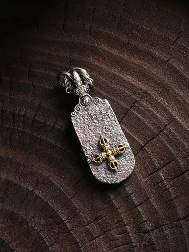 Lotus Protector Pendant - Sterling Silver with Gold Accents