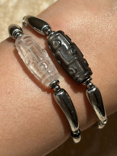 Wealth Obsidian Bracelet with Titanium Steel Accents