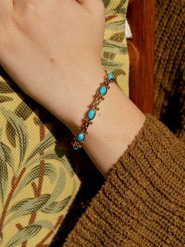 Wealth Energy Turquoise Bangle | Gold-Plated Design with Synthetic Turquoise