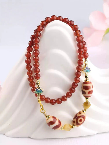 Totem Guard Necklace — Protection,  Dzi Beads, Gold Detailing