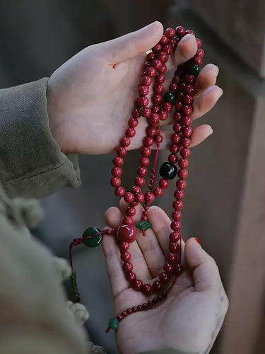 Cinnabar 108 Mala Beads Necklace & Bracelet — Cinnabar & Jade, Healing Energy, Spiritual Connection