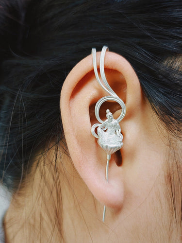 Contemplation Bodhisattva Earrings – Gold-Plated Design with Lotus Seat