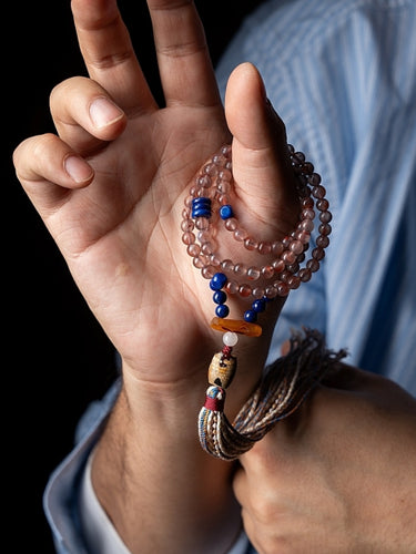 South Red Agate 108 Mala Necklace & Bracelet – Himalayan Spiritual Talisman with Lapis Lazuli Accents