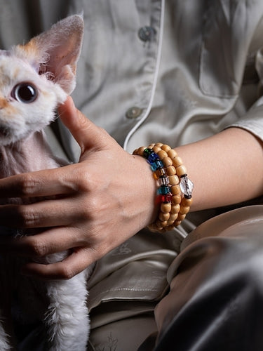 Bodhi Seed 108 Mala Necklace – Nine-Palace Bagua & Five-Color Crystal Design