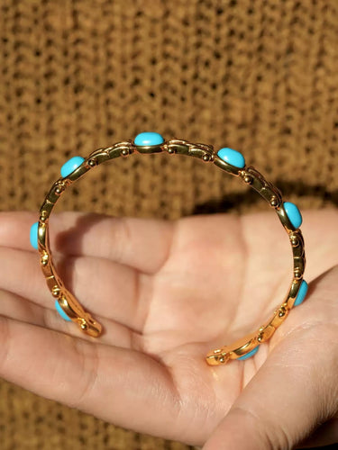 Wealth Energy Turquoise Bangle | Gold-Plated Design with Synthetic Turquoise