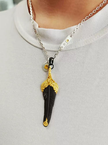 Sky Feather Pendant Protective Energy Gilded Sterling Silver Cloud Pattern Amulet