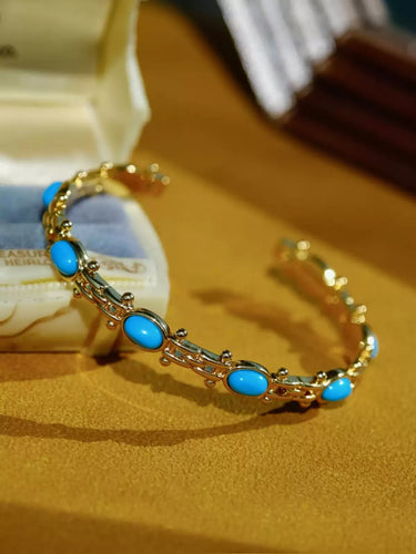 Wealth Energy Turquoise Bangle | Gold-Plated Design with Synthetic Turquoise
