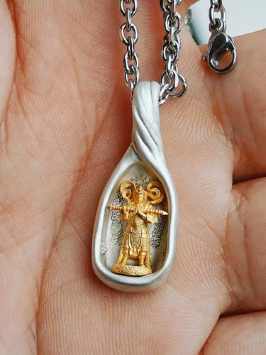 Gilded Deity Blessing Pendant - Sterling Silver with Gilded Details