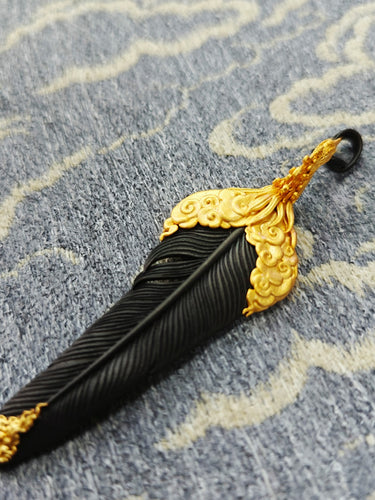 Sky Feather Pendant Protective Energy Gilded Sterling Silver Cloud Pattern Amulet