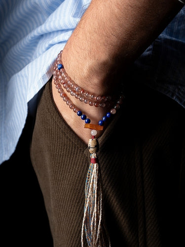 South Red Agate 108 Mala Necklace & Bracelet – Himalayan Spiritual Talisman with Lapis Lazuli Accents