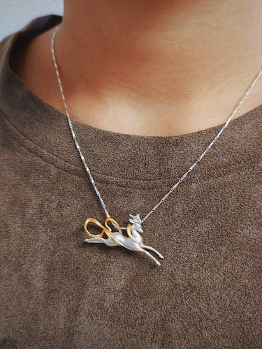 Windhorse Pendant Sterling Silver Gold for Protective Freedom
