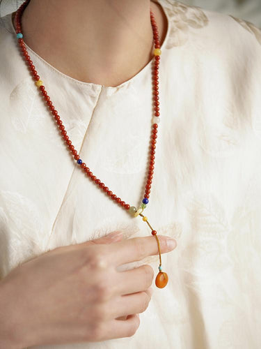 Guardian Spirit Mala – Red Agate, South Red, and Amber Beads for Protection