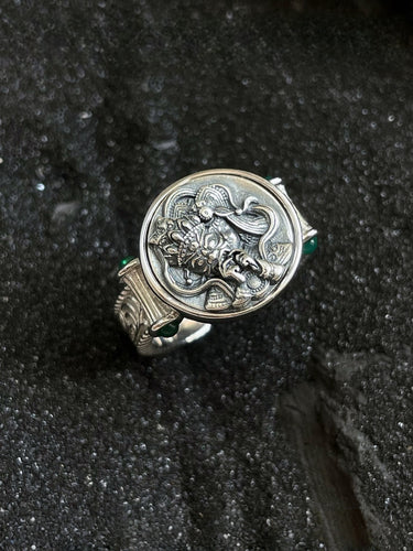 Wealth Guardian Ring - Sterling Silver with Green Accents
