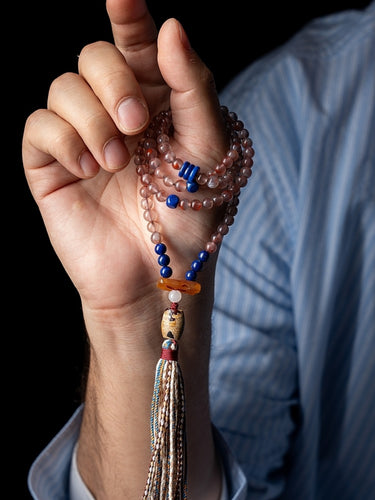 South Red Agate 108 Mala Necklace & Bracelet – Himalayan Spiritual Talisman with Lapis Lazuli Accents