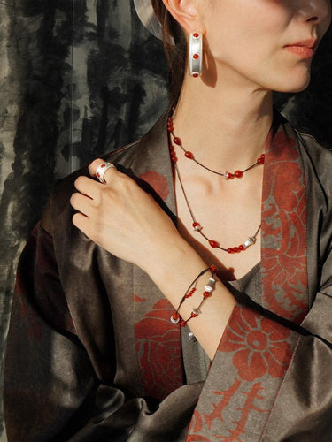Confidence Red Agate Bracelet with Sterling Silver Accents