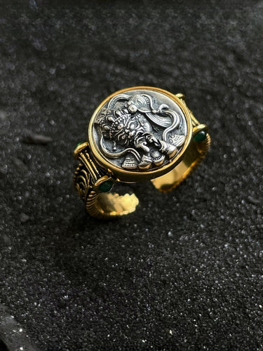 Wealth Guardian Ring - Sterling Silver with Green Accents