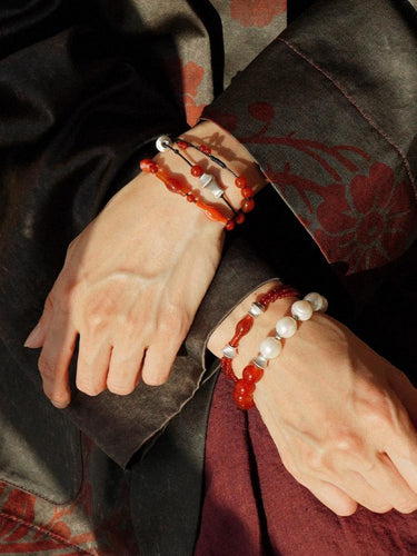 Confidence Red Agate Bracelet with Sterling Silver Accents