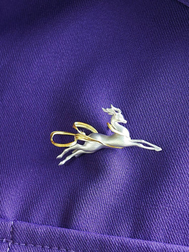 Leaping Divine Deer Brooch | Sterling Silver and Gold Guardian Symbol