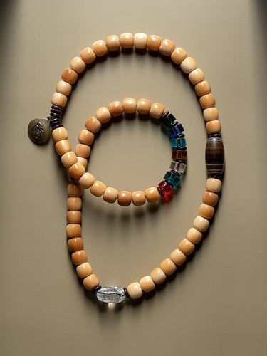 Bodhi Seed 108 Mala Necklace – Nine-Palace Bagua & Five-Color Crystal Design