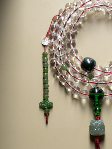 108 Mala Blessings Necklace & Bracelet – Clear Quartz & Green Jade Necklace and Bracelet