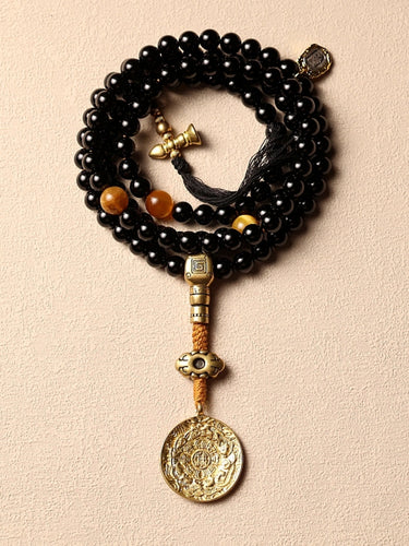 Sacred Protection Mala- Black Agate, Protective Energy, Sacred Design