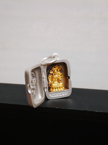 Fudō Myōō Travel Shrine Pendant – Gold-Plated Inner Guardian in a Portable Silver Locket