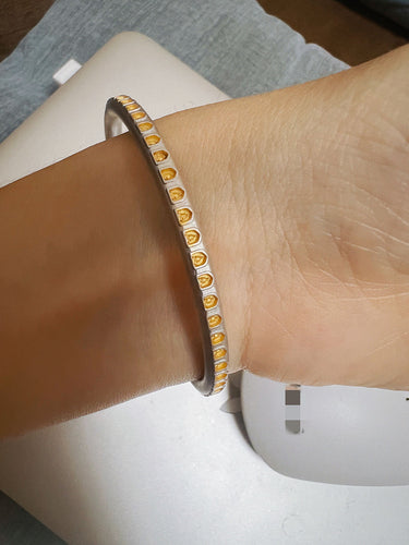 Eternal Buddha Blessing Bangle | Sterling Silver Bracelet with Gilded Icons