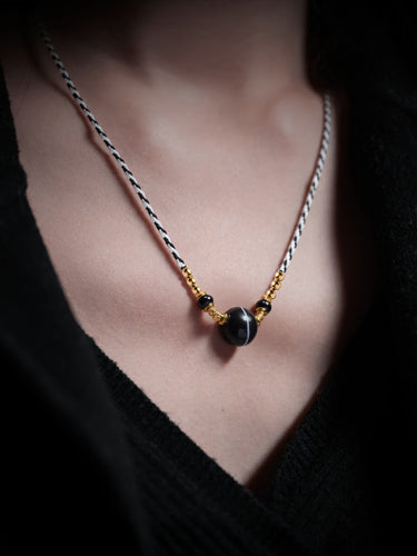 Lucky Protection Dzi Bead Necklace – Spiritual Energy with Gold-plated Details