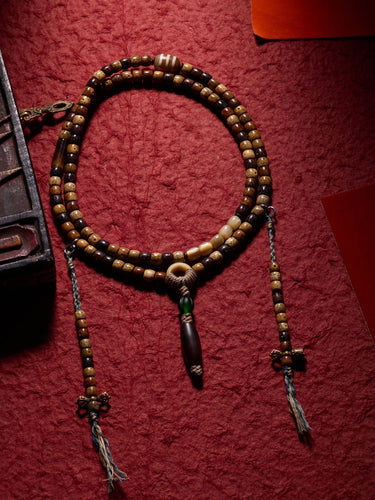 Blessing Energy 108 Mala Necklace with Dzi Beads and Agate Accents – Sacred Protection