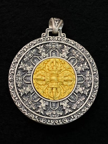 The Force Energy Pendant –  Dzi Beads with Gold-Plated Mandala for Spiritual Power