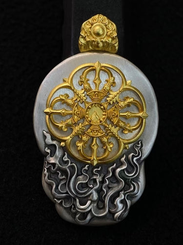Golden Prosperity Pendant –  Dzi Beads with Gold-Plated Yellow Wealth Deity for Abundance