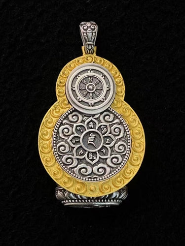 Prosperity Guardian Pendant –  Dzi Beads with Gold-Plated Yellow Wealth Deity