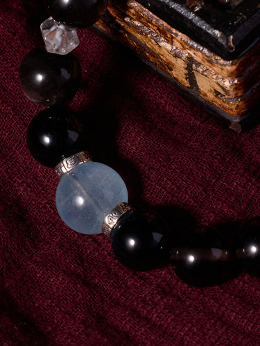 Protective Power Bracelet - Aquamarine & Black Obsidian