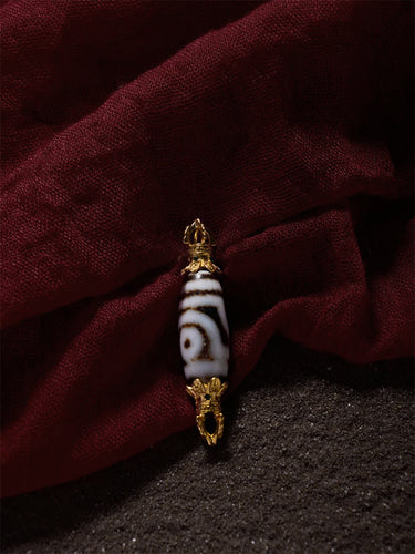 Two-Eye Dzi Bead Pendant – Spiritual Healing Energy with Gold-plated Accents