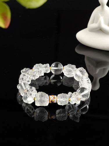 Sacred Calm Bracelet – Clear Quartz and Dzi Beads for Peace and Harmony