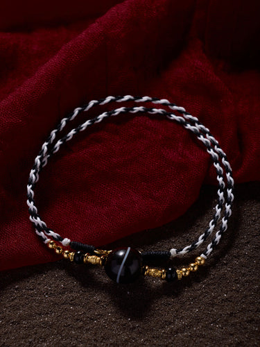 Lucky Protection Dzi Bead Necklace – Spiritual Energy with Gold-plated Details