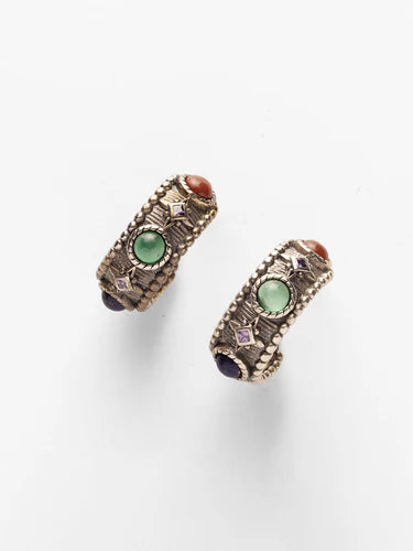 Celestial Vitality Lapis & Agate Hoop Earrings – Empower Your Spirit with Natural Elegance