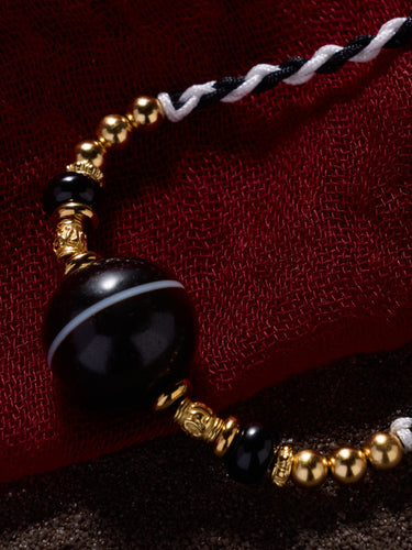 Lucky Protection Dzi Bead Necklace – Spiritual Energy with Gold-plated Details